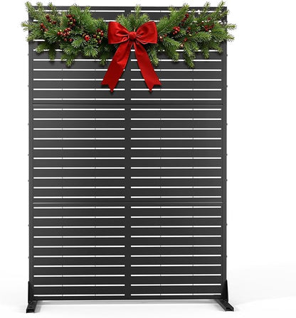 Metal Privacy Screen with Stand 72" H×47" W Outdoor Freestanding Privacy Screen & Panels, Outdoor Privacy Screen for Deck Patio Balcony(Black-Louvered)