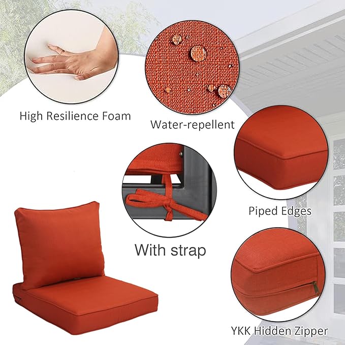 COZYVIDA Outdoor/Indoor 23.5x25 inch Deep Seat Patio Cushions Set of 2 Resilient Foam Filling Water Repellent Stain-Resistant UV Resistant Weather Resistant Patio Cushions Quarry Red
