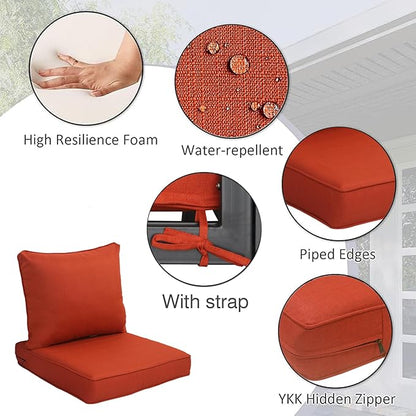 COZYVIDA Outdoor/Indoor 23.5x25 inch Deep Seat Patio Cushions Set of 2 Resilient Foam Filling Water Repellent Stain-Resistant UV Resistant Weather Resistant Patio Cushions Quarry Red