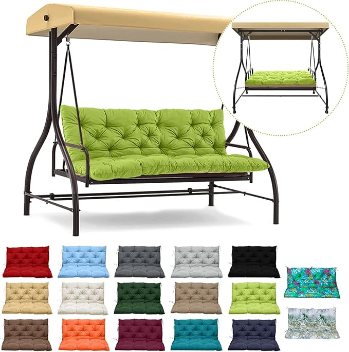 Replacement Cushion for Swings, Waterproof Porch Swing Cushion, 2-3 Seat Replacement Swing Seat Cushions with Backrest and Ties for Patio Backyard Porch Garden(Grass Green 40 * 60 in)