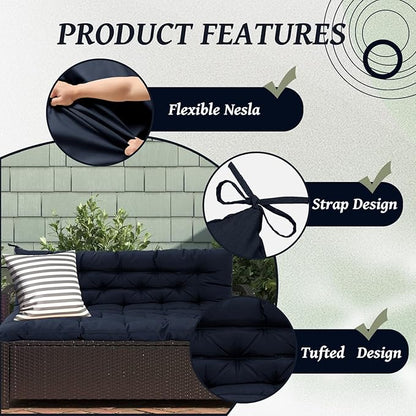 2/3 Seater Swing Replacement Cushion, Waterproof Porch Swing Cushions with Backrest, Thickened Bench Cushions for Outdoor Furniture, for Outdoor Patio Swing (Navy Blue, 71 * 40in)