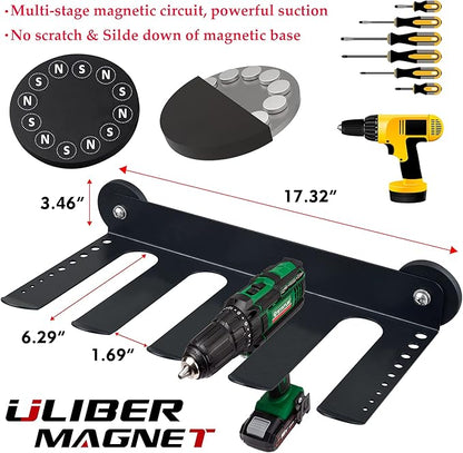 ULIBERMAGNET Magnetic Power Tool Organizer, Utility Storage Rack Shelf with Screwdriver Holder,Wall Mount Heavy Duty Cordless Drill Holder,Removable Tool Rack Suitable for Garage, Workshop