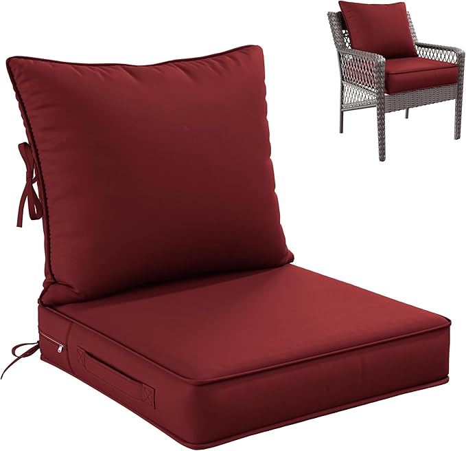 Premium Outdoor Seat Cushion Chair Cushions for Patio Furniture 22 L X 22 W X 4 H Waterproof & Fade Resistant Deep Seat and Backrest Cushion Set with Removable Covers for Chair, Sofa