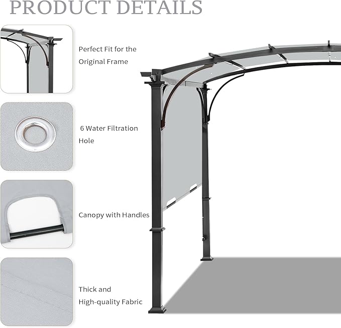 Replacement Canopy Top for Allen + Roth 10x10 Ft Pergola, 200"x103" Shade Cover, Model L-PG152PST-B, Gray (Cover Only)