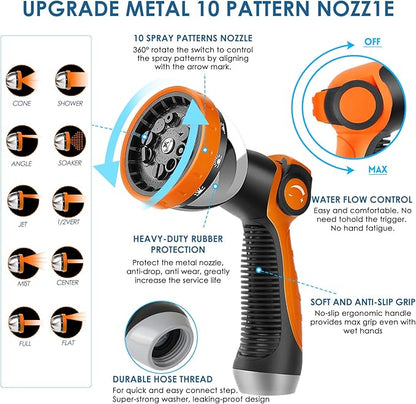 Non-Expanding Garden Hose 100 ft, Kink Free Flexible Water Hose with 10-Pattern Spray Nozzle, Lightweight Hose Pipe, Leak Proof, 3/4" Swivel Connectors, Super Fabric, Portable Storage Strap