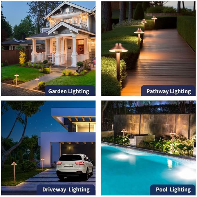Gardenreet Brass Low Voltage Copper Garden Lights, Outdoor Pathway Light, 12V LED AC/DC Bronze Hat Top Path Lamp for Sideway House Walkway with 3W 270LM 5000K G4 Bulb 8 Pack