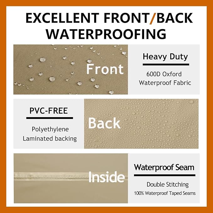 Heavy Duty Outdoor Sectional Sofa Cover, 115"X83" L-Shaped Waterproof 600D Patio Couch Cover, Lawn Patio Furniture Covers (Desert Khaki, L-Shaped-Right Facing-115 x83)
