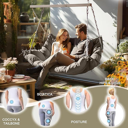 Outdoor Swing Cushions 3 Seater Waterproof, Replacement Bench Cushions for Outdoor Patio Furniture with Backrest, Porch Swing Cushion with Ties for Lawn and Garden (Khaki, 40x60in)