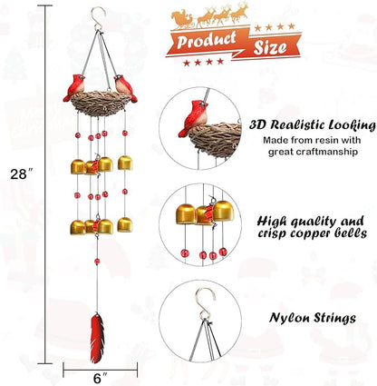 Taman Wind Chime for Outside - 27.5" Cardinals Wind Bell for Outdoor Decorative Mobile Memorial Sympathy Xmas Gift for Home, Outdoor, Yard, Patio,Garden Christmas Decor
