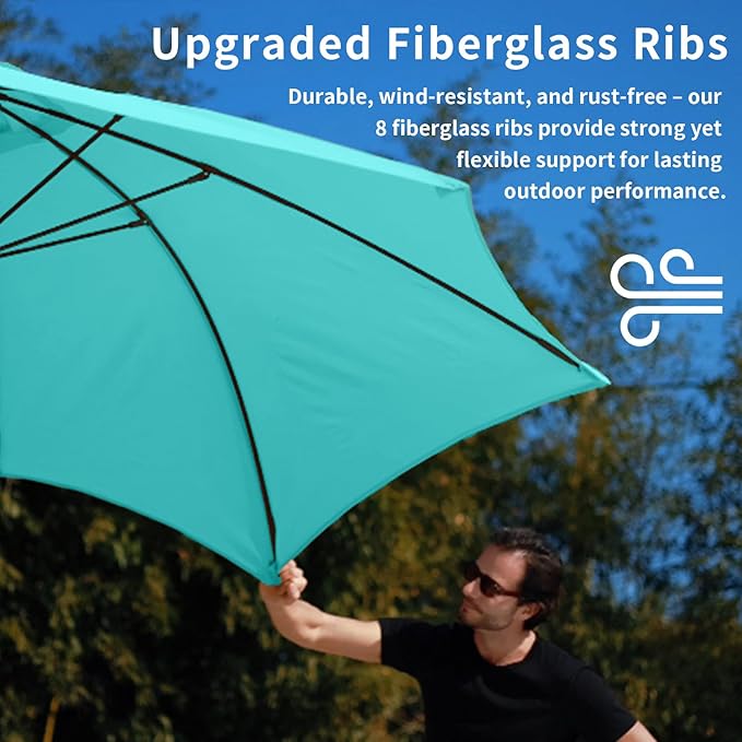 10FT Patio Umbrella Outdoor Market Umbrella with Crank and Tilt, 8 Flexible Fiberglass Ribs, UV-Resistant Waterproof Canopy for Patio, Deck, Garden, Backyard, Aqua Blue