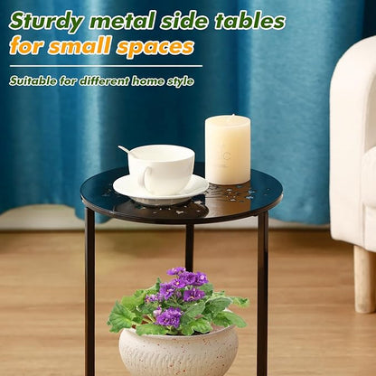 Party Zealot 1-Pack Small Round Metal Side Tables, 13-Inch Black Outdoor End Tables for Patio, Balcony, Porch or Garden – Weather-Resistant Corner Coffee Table for Small Spaces & Indoor Plant Stand