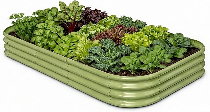 Galvanized Raised Garden Bed 8x4x1 | 10x2x1 ft, 12" Tall Metal Planter Box for Outdoor Plants Vegetable Herb Leafy Green, Modular Raised Flower Bed with Rust Resistant Coating - Moss Green