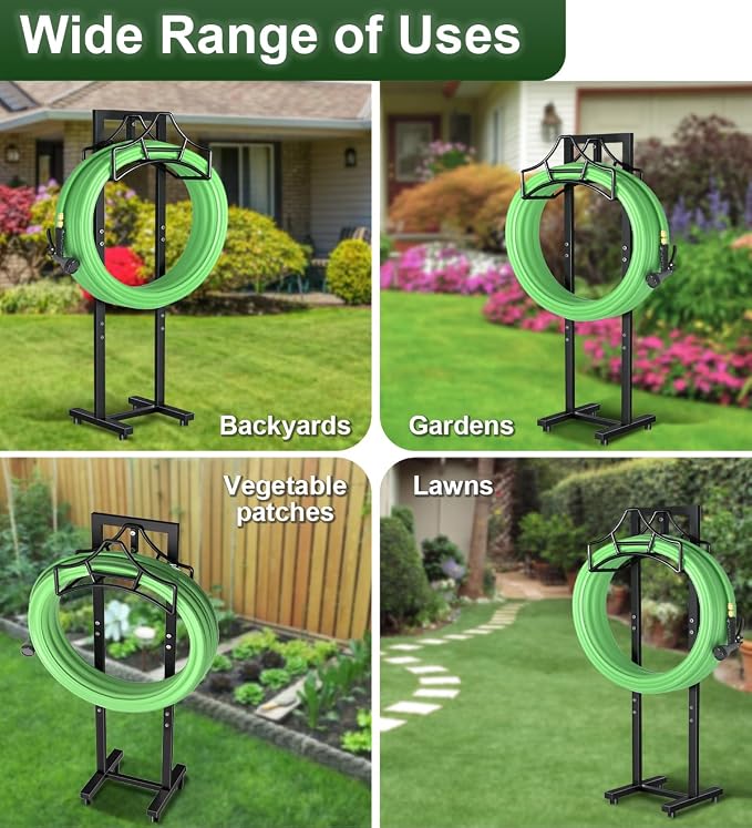 Garbuildman Garden Hose Holder With 4 Spikes, Freestanding Metal Hose Stand for Outdoor Garden, Detachable Hose Storage Rack for Lawn & Yard, Volcano Black