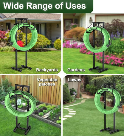 Garbuildman Garden Hose Holder With 4 Spikes, Freestanding Metal Hose Stand for Outdoor Garden, Detachable Hose Storage Rack for Lawn & Yard, Volcano Black