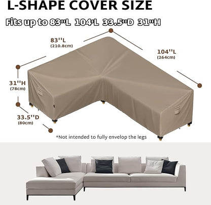 iBirdie Outdoor Patio Furniture Cover fit 83 x 104 inch, 80 x 102, 82 x 100 L-Shaped Sectional Sofa, Waterproof Weatherproof Heavy Duty 600D Garden Cover for Outside L Shape Couch, Brown