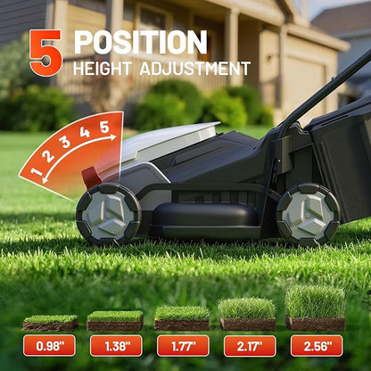 Litheli 14 Inch Cordless Lawn Mower, 5 Heights Adjustment, U20 Series 20V Electric Lawn Mowers for Garden, Yard and Farm, Light-Weight with Brushless Motor, 5.0Ah Portable Battery Included