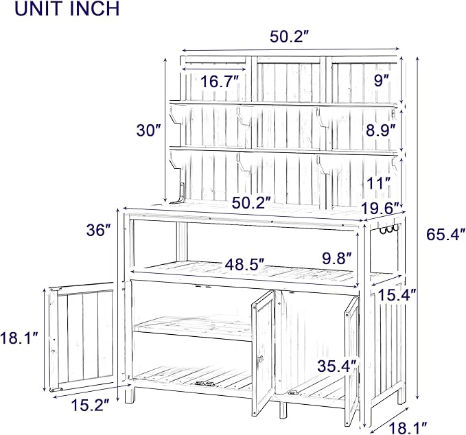 Christopher Knight Home Belfast 50.20" W Outdoor Potting Bench Table, Fir Wood Potting Table, Large Gardening Workstation with Storage Shelf, Ample Space Garden Tools Organizer for Backyard, White