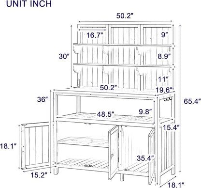 Christopher Knight Home Belfast 50.20" W Outdoor Potting Bench Table, Fir Wood Potting Table, Large Gardening Workstation with Storage Shelf, Ample Space Garden Tools Organizer for Backyard, White