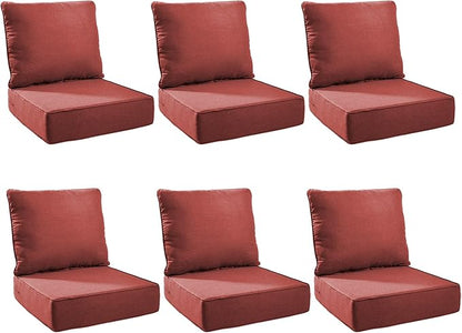 Outdoor Cushion Set for Furniture Patio Furniture, UV Resistant, Water Resistant - 6 Inch Thick Foam Garden Cushions– 24x24 Inch Patio Seat Covers for Chair/Sofa/Couch | Red | 6-Pack |