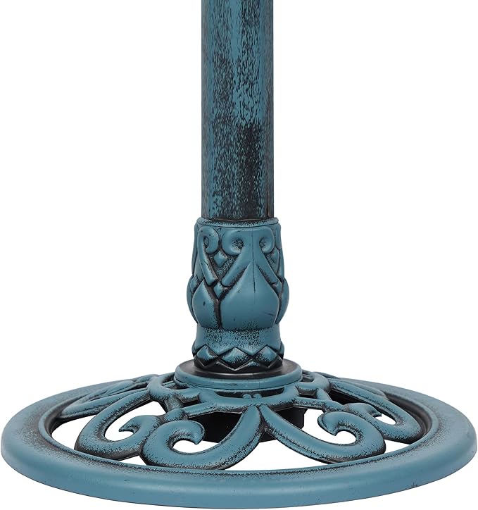Alpine Corporation TEC116BL Pedestal Birdbath with Scrollwork Base and Ground Stakes, Décor for Lawn & Garden, 28" H, Blue