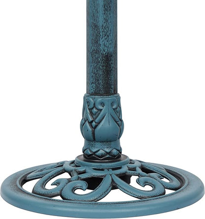 Alpine Corporation TEC116BL Pedestal Birdbath with Scrollwork Base and Ground Stakes, Décor for Lawn & Garden, 28" H, Blue