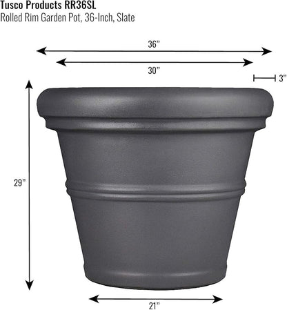 Tusco Products Rolled Rim Garden Planter, 36-inch, Slate