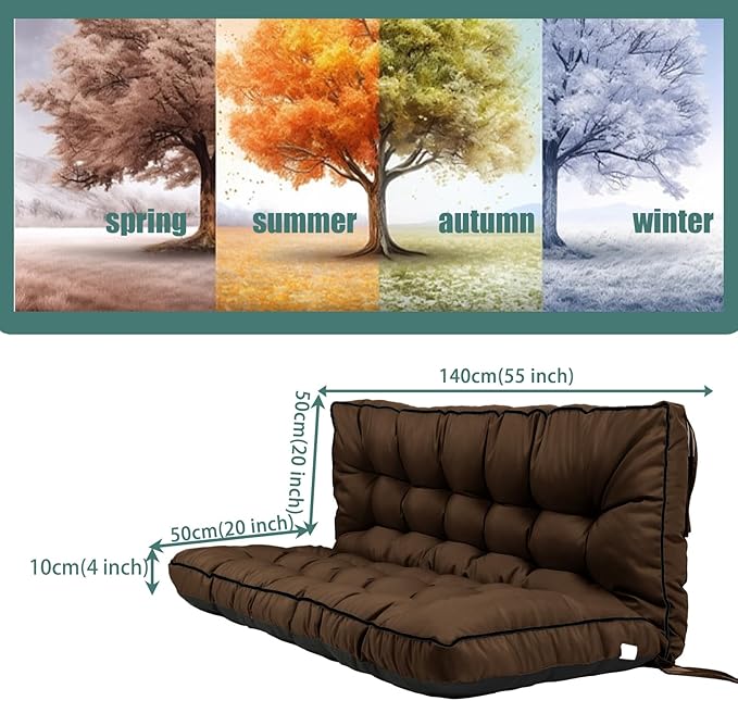Replacement Cushions for Swing, Swing Cushions 3 Seater Replacement, Waterproof Thicken Washable Pad Cushion for Outdoor Indoor Furniture Swing Patio (Curry, 40x55 inch)