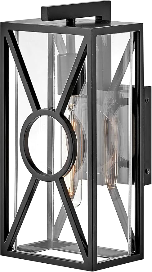 Hinkley Brixton Medium Wall Mount Outdoor Lantern - Rust & Corrosion Resistant, Clear Mitered Glass, Composite - Black Finish