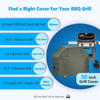 Grill Cover 50 Inch - Superior BBQ Cover for Weber Spirit Grill - 600D Outdoor Grill Cover for Weber Spirit 2 - Barbecue Cover Heavy Duty Waterproof for Weber Spirits ii 200 and Spirit 300