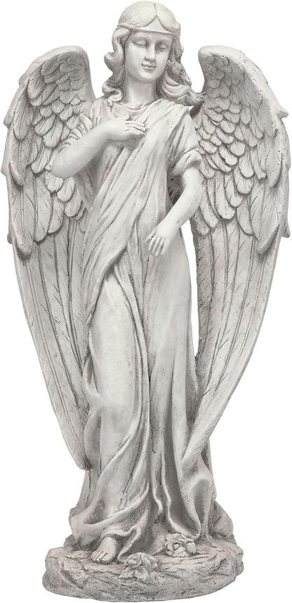 Alpine Corporation 31" Tall Indoor/Outdoor Angel Statue Yard Art Decoration, Light Gray