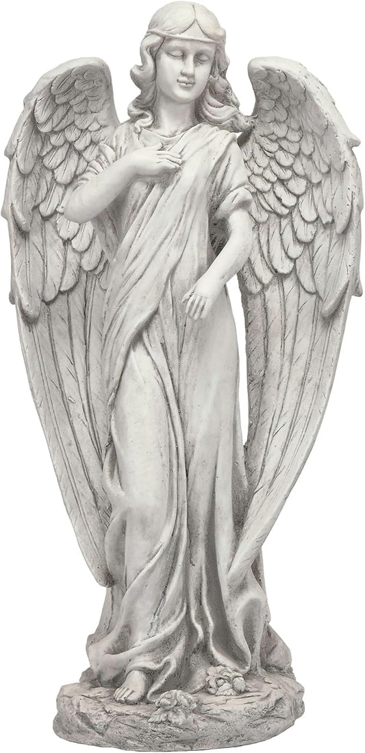 Alpine Corporation 31" Tall Indoor/Outdoor Angel Statue Yard Art Decoration, Light Gray