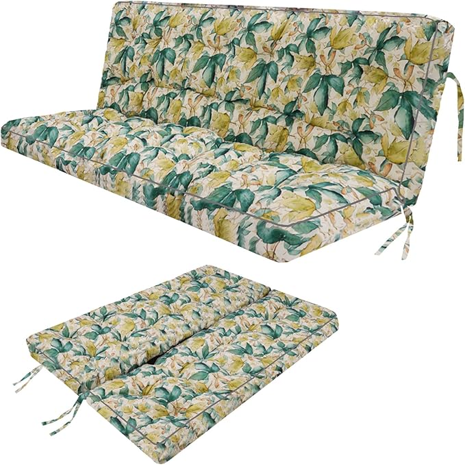 Swing Replacement Seat Cushions, 2-3 Seater Bench Cushions for Outdoor Furnitur with Backrest, Garden Recliner Seat Cushions Waterproof Sofa Pads (Clover, 63x40in)