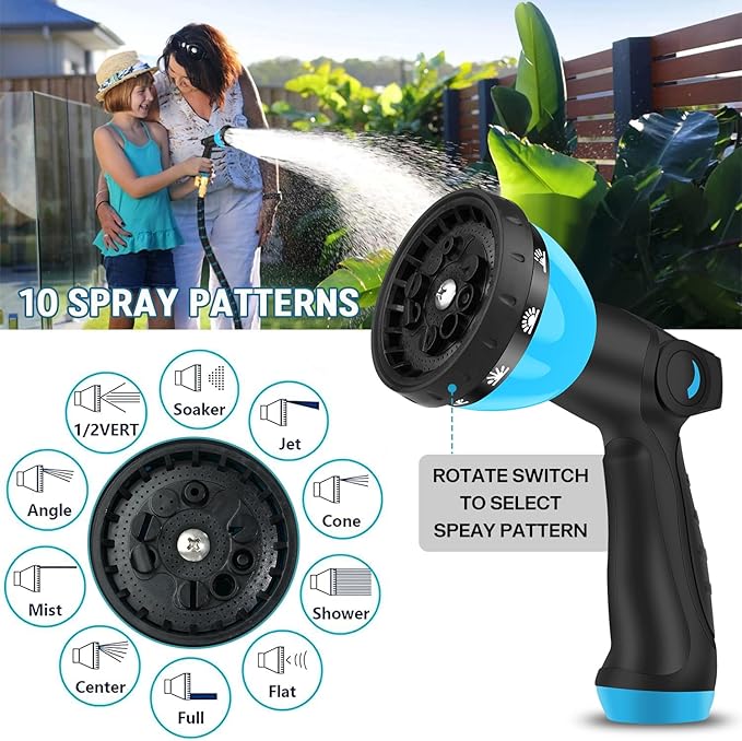 75 ft Expandable Garden Hose - Kink Free Flexible Water Hose with Thumb-Controlled 10-Function Nozzle, 3/4 Solid Connectors, Durable 3750D Fabric, 4-Layer Latex Core