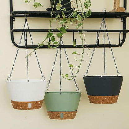 ZMTECH 2 Pack 8 Inch Hanging Planters for Indoor Plants, Modern Gray Hanging Planter with Visible Water Level Window & Removable Tray, Decorative Plant Hanger Indoor for Home Decor