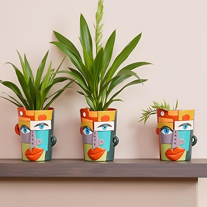 XMGZQ Abstract Cubism Face Planter,Pop Art Sculpture & Vase Decor,Unique Picasso Style Flower Pot,for 4-6 Inch Succulents & Houseplants,Drainage Hole Included,Statement Gift (Mid-Century)