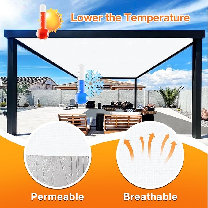 Artpuch Outdoor Pergola Shade Cover 10' X 10' Sun Shade Cloth with Grommets, 90% UV Protection Canopy Patio Privacy Screen (Customized Available) GN107, White