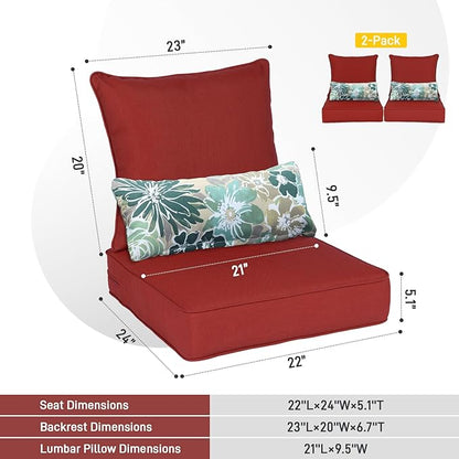 Aoodor Outdoor Chair Cushion, 22 x 24 Inch Water-Resistant, Fade-Resistant Olefin Frbric Patio Seat Cushions with Removable Cover and Adjustable Straps for Outdoor Furniture, Set of 2, Red
