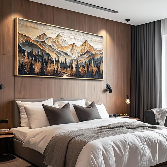 Wood Farmed Canvas Wall Art For Living Room Large Wall Decor For Office Bedroom Decorations Mountain Landscape Pictures Abstract Painting Artwork Room Wall Mural Aesthetic Home Decor 30x60 In
