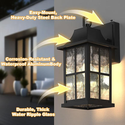 Modern Outdoor Light Fixture 2 Pack, Aluminium Dusk to Dawn Outdoor Lighting, Exterior Wall Sconce Waterproof Porch Light, Outside Light for House, Garage, Patio, Black