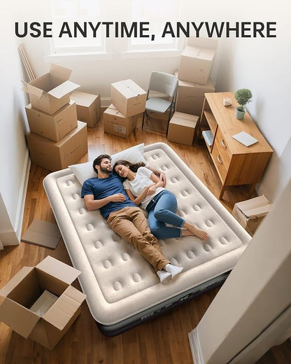 OhGeni King Size Air Mattress, Family Choice Award with Built in Pump, Ideal Alternative to a Bed, 18'' Comfortable Blow Up Colchones Inflables Mattress for Home, Guests, Portable Air Bed, 700 lbs