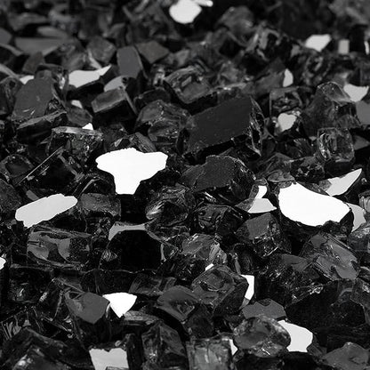 Mr. Fireglass 20 Pounds Black Reflective Fire Glass, 1/2 Inch High Luster Reflective Tempered Glass Rocks for Fire Pit Table Fireplace and Landscaping, Decorative Propane Gas Fireplace Glass Rocks