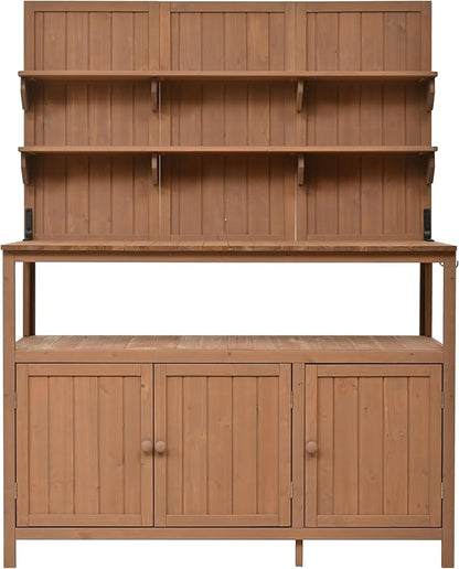 Christopher Knight Home Belfast 50.20" W Outdoor Potting Bench Table, Fir Wood Potting Table, Large Gardening Workstation with Storage Shelf, Ample Space Garden Tools Organizer for Backyard, Natural