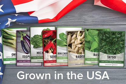 Gardeners Basics, Asian Vegetable Seeds for Planting 8 Packets Bok Choy, Michihili (Napa) Chinese Cabbage, Tatsoi, Onion, White Radish, Serrano, Eggplant for Your Non GMO Heirloom Vegetable Garden