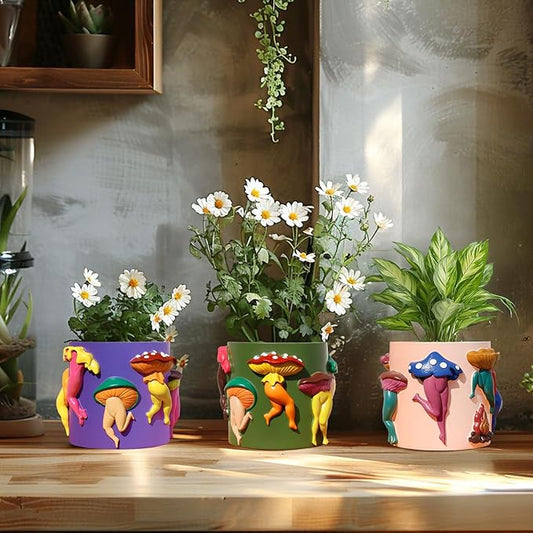 GUGUGO Unique Mushroom Lady Body Plant Pots, Cute Quirky Garden Planters, Boho Funky Eclectic Home Decor, Mushroom Lady Butt Flower Pots, Succulent Planter, Modern Aesthetic for Decorating, Pale Pink
