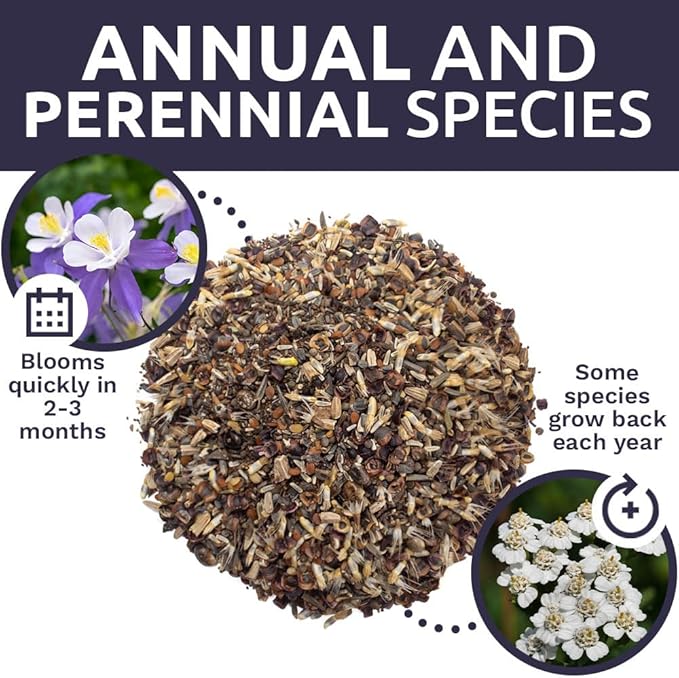 Deer Resistant Wildflower Seed Mixture - Bulk 1/4 Pound Bag - Over 60,000 Deer Tolerant Seeds - Open Pollinated and Non GMO