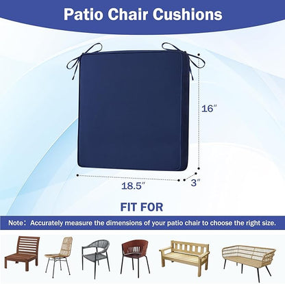 IASEAHK Patio Chair Cushions, 18.5" x 16" x 3" Outdoor Chair Cushions Set of 4, Waterproof Outdoor Cushions for Patio Furniture, Outdoors Seat Cushions Set of 4 with Handle and Ties, Navy Blue