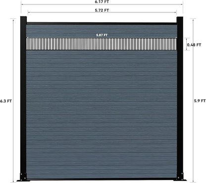 6 Feet×6 Feet Privacy Fence, Outdoor Wood Plastic Composite Fence Panel, Waterproof Security Barriers Fencing, WPC (Gray, Vertical (1 Panel - 2 Post))