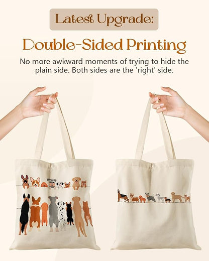 Miss Adola Canvas Tote Bag for Women – Aesthetic Canvas Bag with Zipper Cute Stylish Reusable Shoulder Totes for Shopping Work Daily Vacation, Multi Puppies