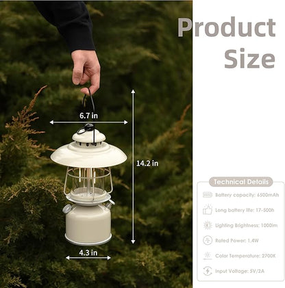 Metal Retro Classic LED Camping Lantern, 6500mAh Rechargeable Battery Last 17-500 Hours Camping Lamp, Large Dimmable Hanging Lantern, Vintage Camping Light with Hook for Courtyard Outdoor Decoration