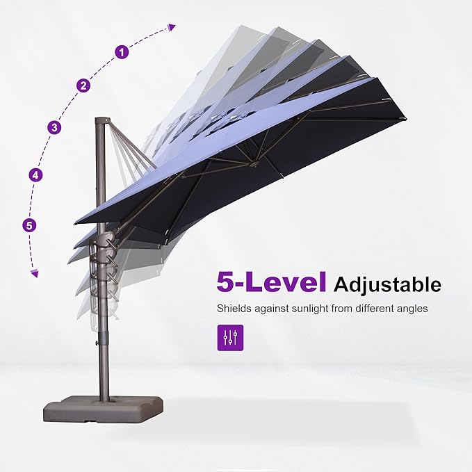PURPLE LEAF 10' X 13' Patio Cantilever Umbrella with Base Rectangle Umbrella Outdoor with Aluminum Offset Hanging and 360° Rotation for Pool Garden Deck Patio, Navy Blue